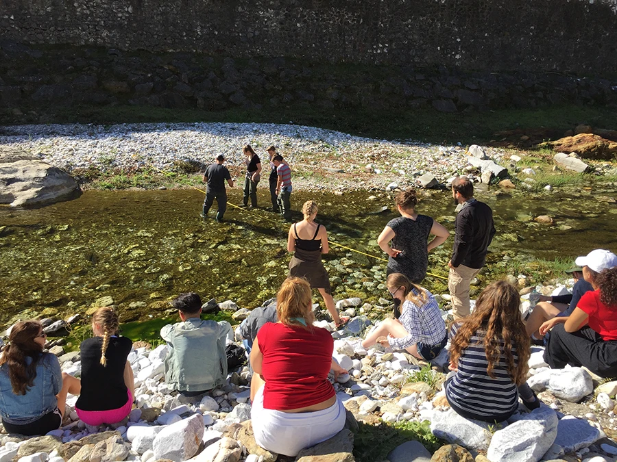 Scientists in the river